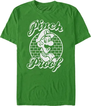 Men's Nintendo Super Mario St. Patrick's Day Pinch Proof Luigi Retro T-Shirt - Kelly Green - 2X Large
