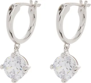 Round CZ Drop Huggie Hoop Earrings