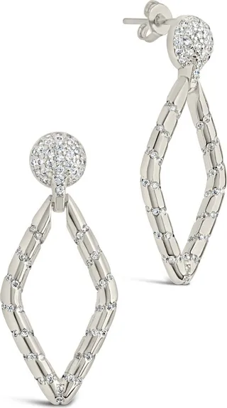 14K Gold Plated Geometric CZ Drop Earrings