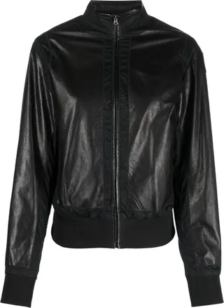 High-Neck Leather Bomber Jacket
