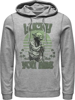 Men's Star Wars St. Patrick's Day Yoda Lucky You Are Clovers Pull Over Hoodie - Athletic Heather - X Large