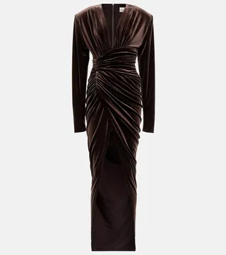 Ruched velvet maxi dress