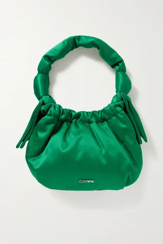 GANNI - Occasion Ruched Recycled-satin Shoulder Bag - Green