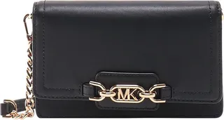 Leather shoulder bag with metal monogram