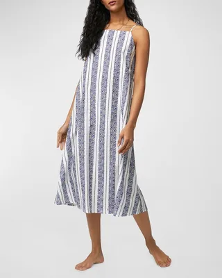 Floral-Print Square-Neck Trapeze Midi Dress
