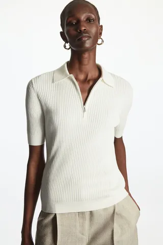 Knitted Silk Half-Zip Polo Shirt