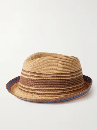 Striped Braided Straw Trilby Hat