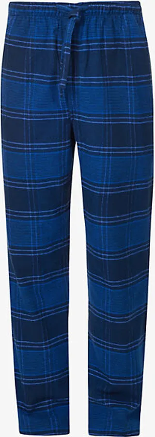 Mens Blue Kelburn Checked Cotton Pyjama Bottoms