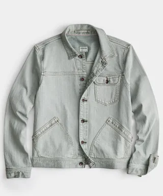 Garment Dyed Selvedge Denim Jacket in Soft Sage