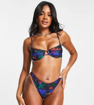 South Beach underwire bikini top in abstract multi print