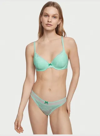 Lace-Front Mesh Thong Panty