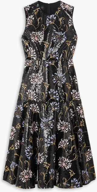 Embroidered sequined tulle midi dress