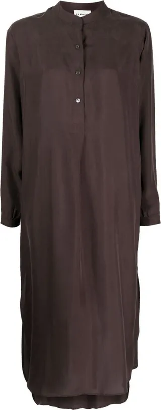 Collarless Midi Shirt Dress