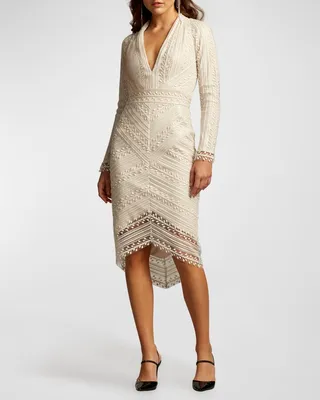 Embroidered High-Low Sequin Midi Dress