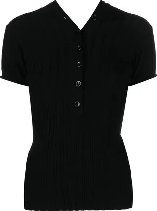 Ribbed Knit Polo Top