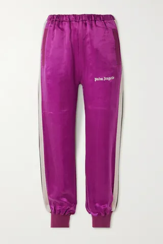 Palm Angels - Striped Webbing-trimmed Cupro Tapered Sweatpants - Burgundy