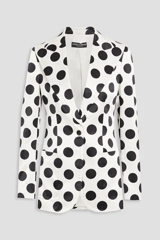 Polka-dot silk-blend satin blazer