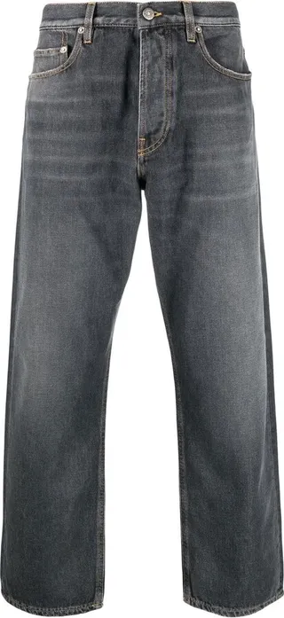 Logo-Patch Wide-Leg Washed Jeans
