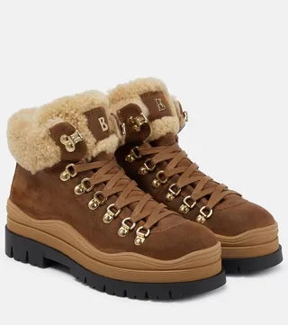 Arosa shearling-trimmed suede hiking boots