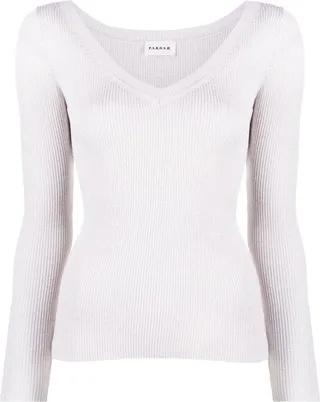 ribbed-knit V-neck jumper