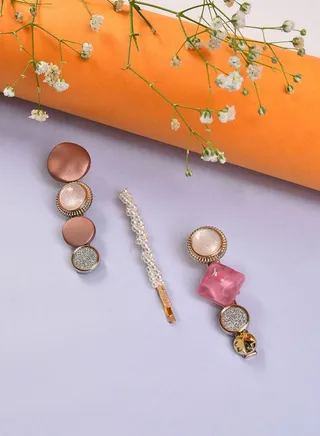 Pack of 3 Gold Plated Designer Stone Hair Pin