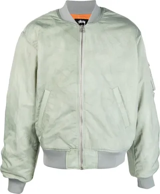 Ribbed-Trim Zipped Bomber Jacket