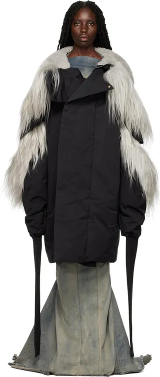 Rick Owens Black & Off-White Jumbo Gauntlet Shearling Down Parka