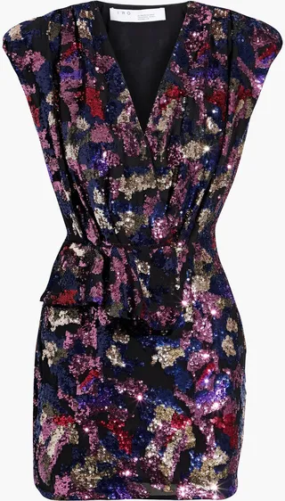 Irva wrap-effect ruffled sequined chiffon mini dress