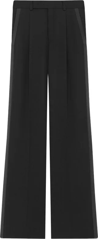 Satin-Stripe Detail Flared Trousers