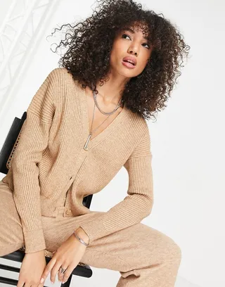Only ribbed cardigan in caramel - part of a set