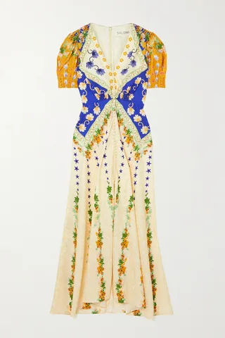 Saloni - Lea Printed Silk-jacquard Midi Dress - Yellow