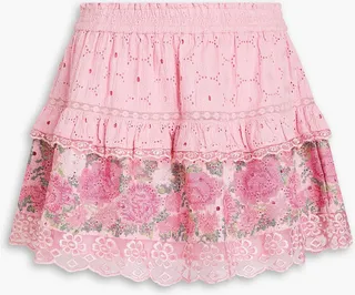Shawna tiered embroidered broderie anglaise cotton mini skirt