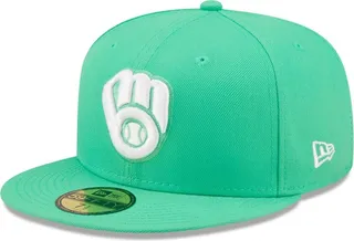 Men's New Era Island Green Logo White Milwaukee Brewers 59FIFTY Fitted Hat