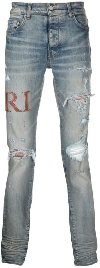 Leather-Stitch Logo Skinny Jeans