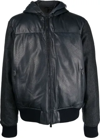 Contrast-Panel Hooded Bomber Jacket