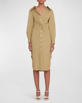 Clea Twisted-Waist Midi Shirtdress