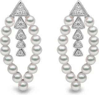 18kt white gold Raindrop Akoya pearl and diamond earrings