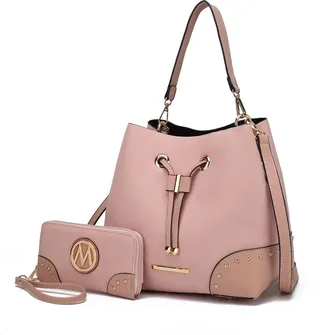 Candice Color Block Bucket Bag with matching Wallet