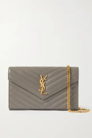 SAINT LAURENT - Monogramme Mini Quilted Textured-leather Shoulder Bag - Gray