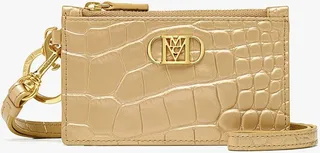 Mode Travia Lanyard Card Case in Croco-Embossed Leather