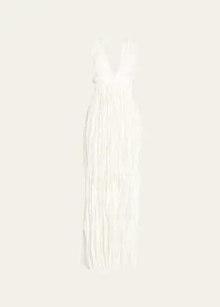 Mona Pleated Satin Cross-Back Gown