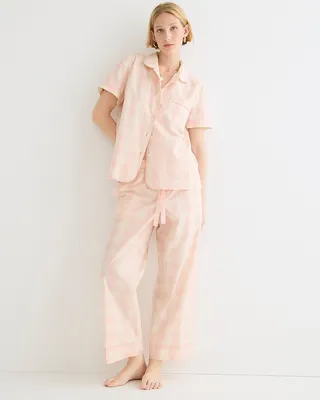 Short-sleeve cropped cotton poplin pajama set in Bristol gingham