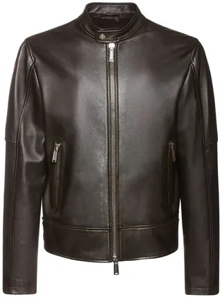 Soft shiny leather biker jacket