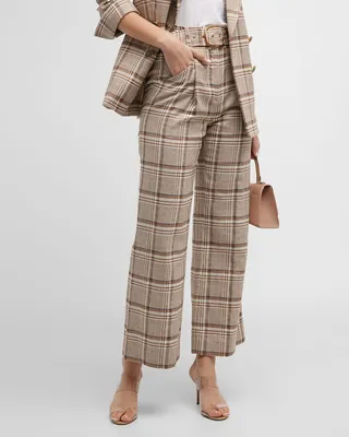 Newman Plaid Wide-Leg Pants