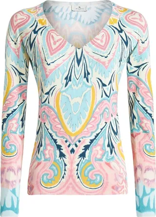 graphic-print V-neck jumper