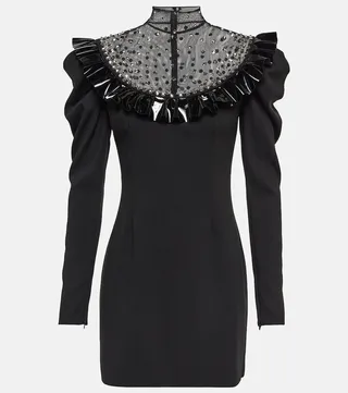 Embellished wool-blend minidress