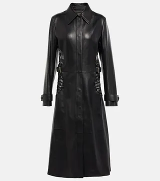 Embellished leather coat