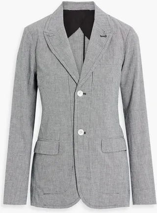 Crinkled houndstooth cotton and linen-blend blazer