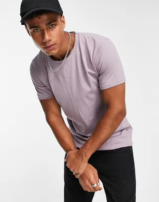 Le Breve boxy fit slit seam T-shirt in lilac chalk