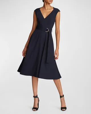 Shelbee Belted Cap-Sleeve Midi Dress